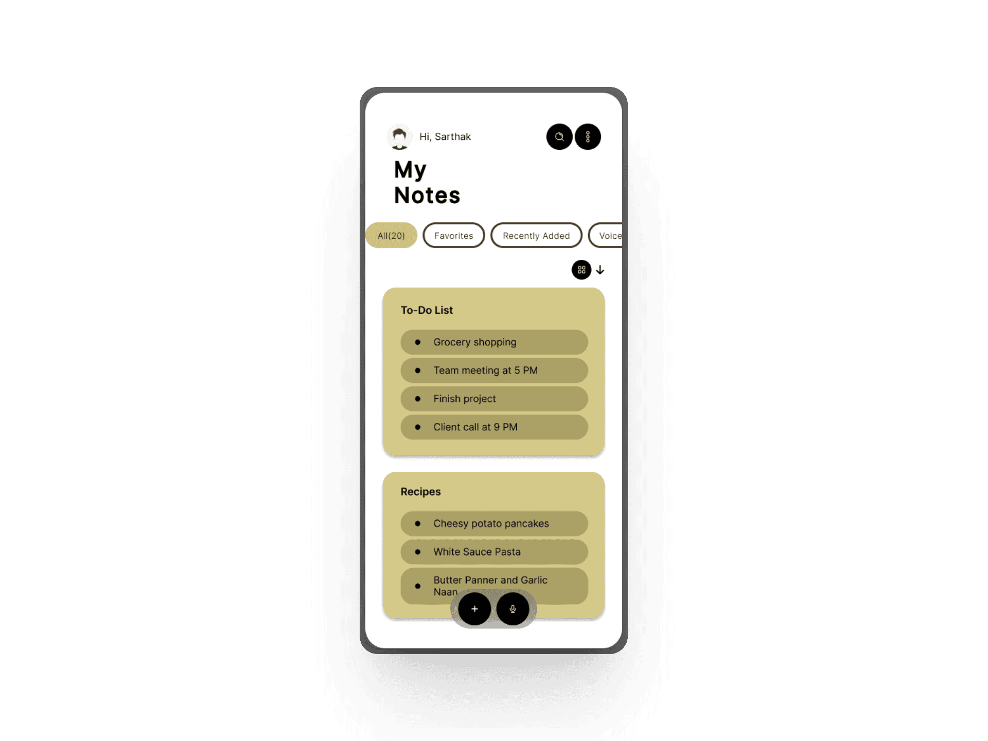 Notes app showing card spacing