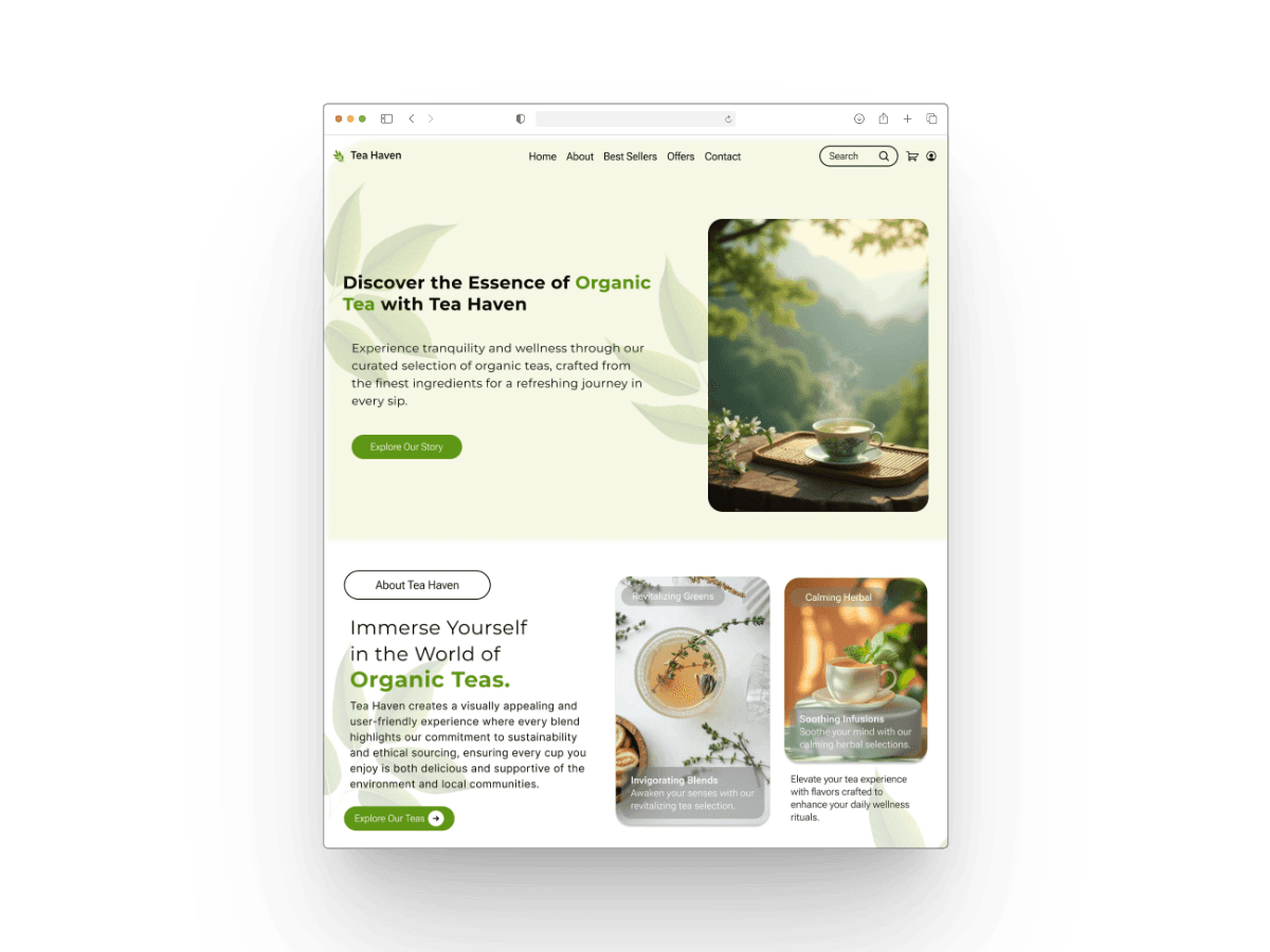 Tea Haven sustainability callouts