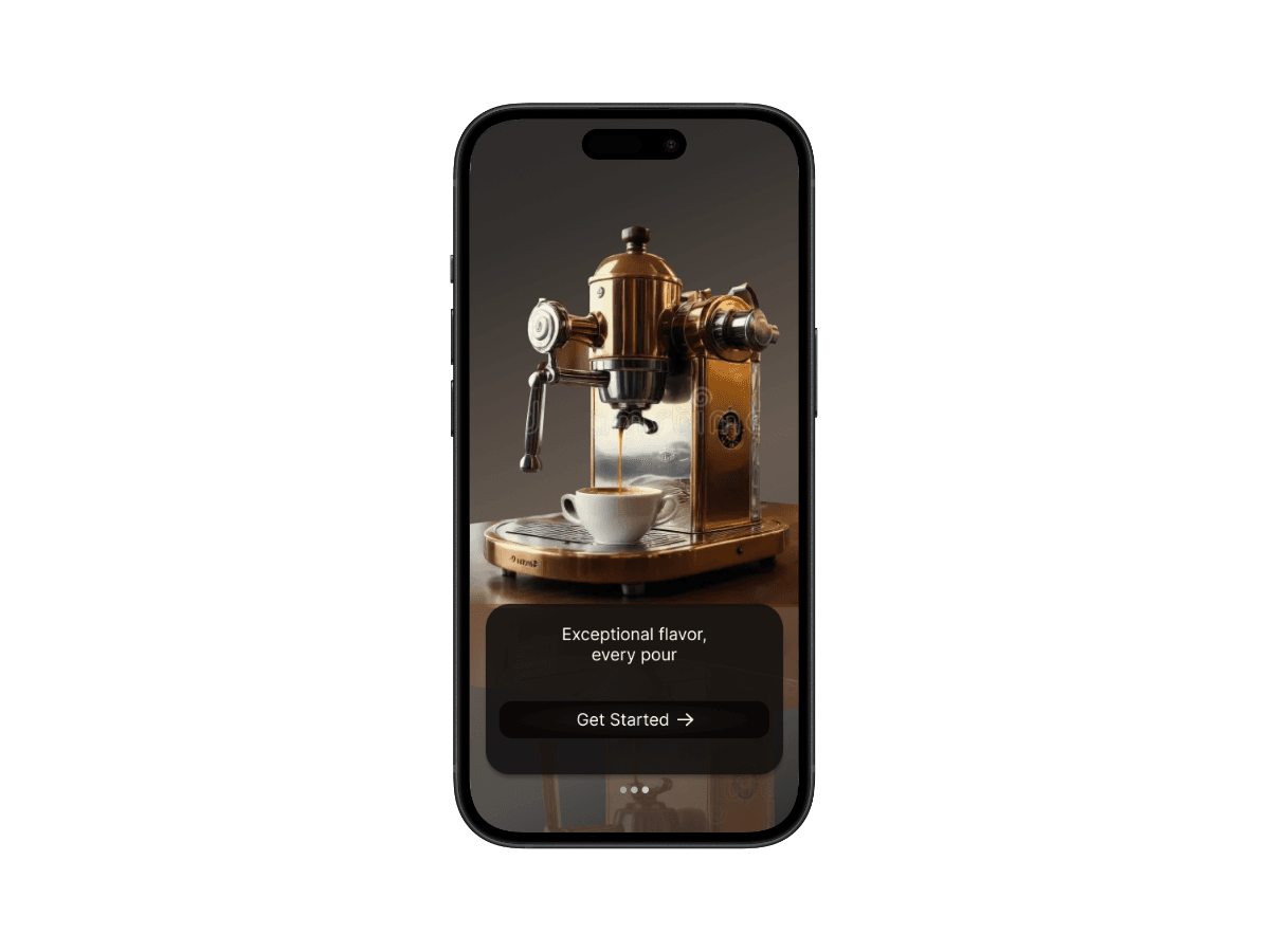 Coffee app wireframe showing product hierarchy