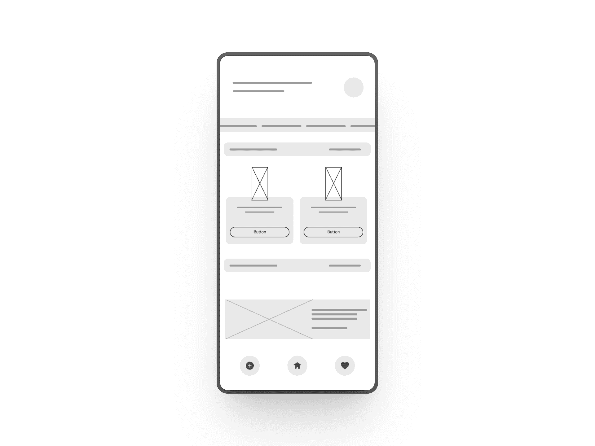 Coffee app wireframe showing card layouts
