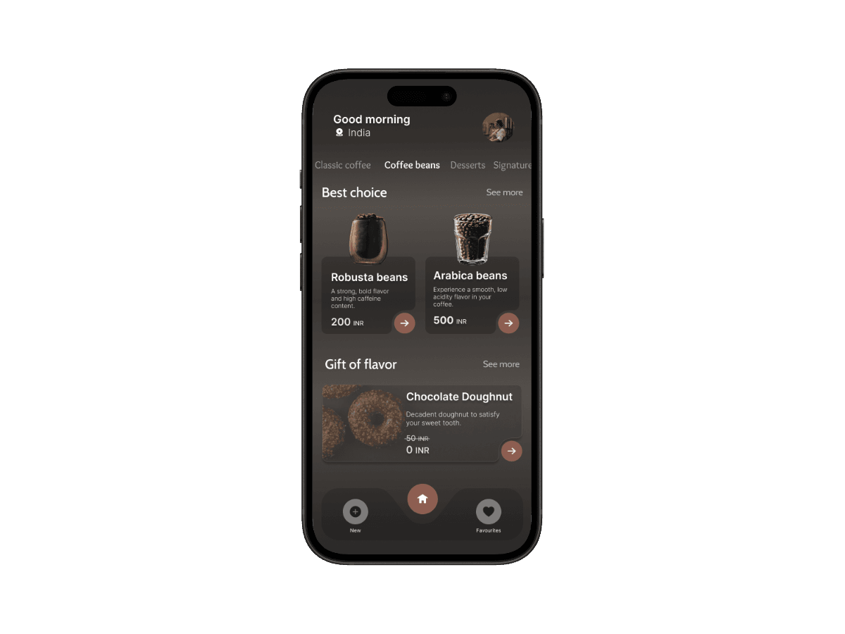 Coffee app wireframe showing spacing experiments