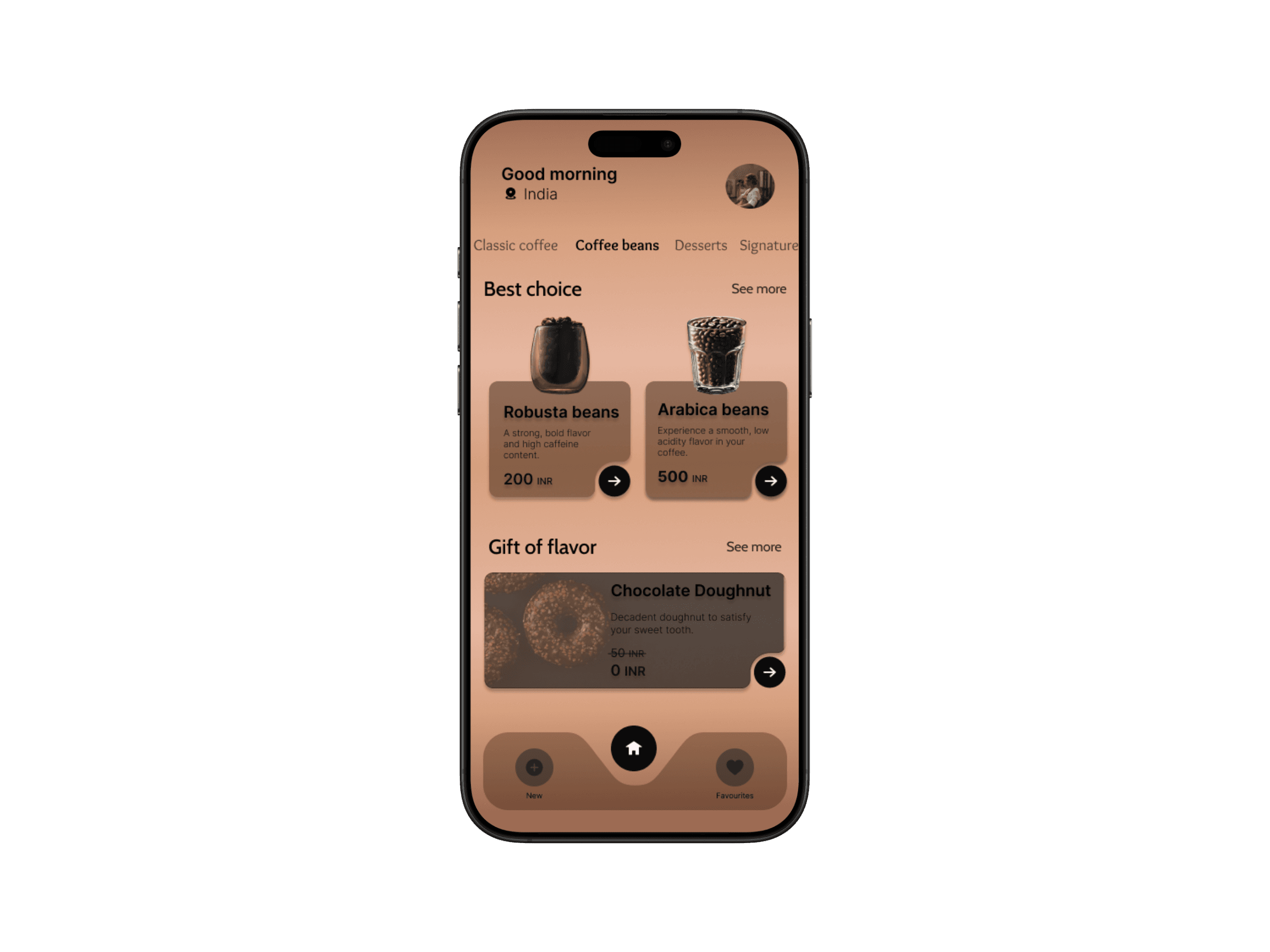 Coffee app light theme interface