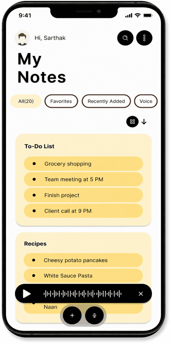 Home screen, list view