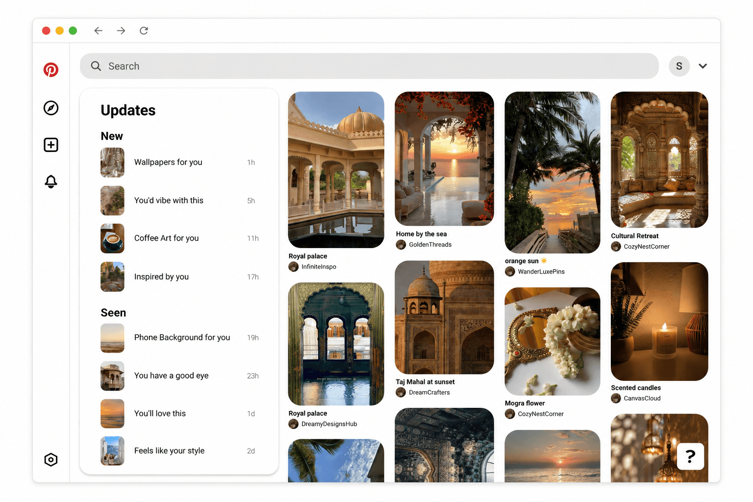 Explore screen, category view