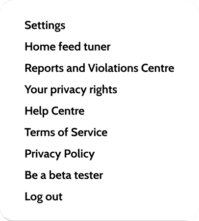 Settings dropdown